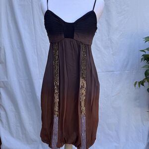 NWT Sue Wong Mini Dress Brown Ombre Sequin Bubble Hem 100% Silk Sz 6 Vintage Y2K